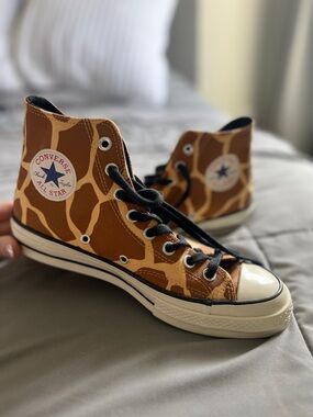 Converse High Top Sneakers in Brown Giraffe Print with Black Accents
